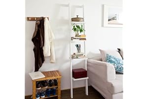 SOBUY Haotian Modern Ladder Bookcase Made of Wood with Four Floors,Book Shelf, Stand Shelf, Wall Shelf, 12.99inch x 70.87inch, FRG15-W,White