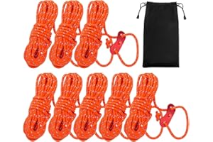 8 Pack Reflective Nylon Ropes, 4mm Tent Guy Lines with Tensioners Ultralight Reflective Tent Guy Ropes for Outdoor Camping Hi