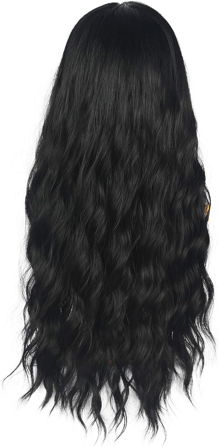 Chisu Synthetic Wigs With Bangs For Women Glueless Wigs Long Wavy Style Wig Middle Part 26inches Black Color - Image 4