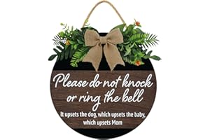 KPSHENG Sleeping Baby Protective Dogs Plsease Do Not Knock or Ring the Doorbell Round Wooden Door Hanger,Nursery,Front Door,Door Knob Decor,Living Room Sign, Wall Decor, Hanging Wood Decor Sign (12x12inch)