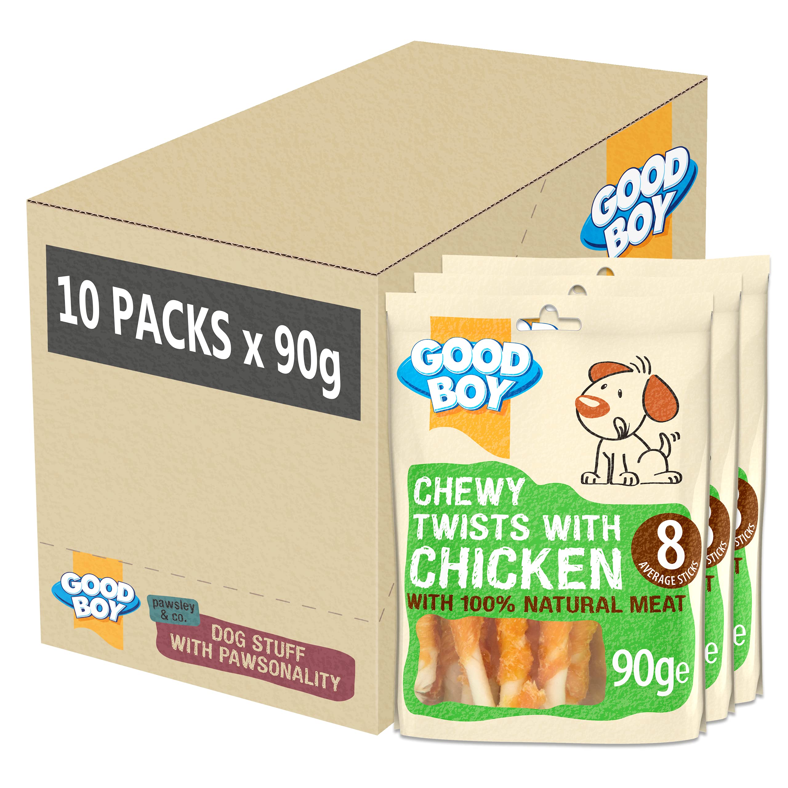 Good Boy - Chewy Twists with Chicken - Dog Treats - Made with 100% Natural Chicken Breast Meat - 90 g ℮ - Gluten Free Dog Treats - Case of 10