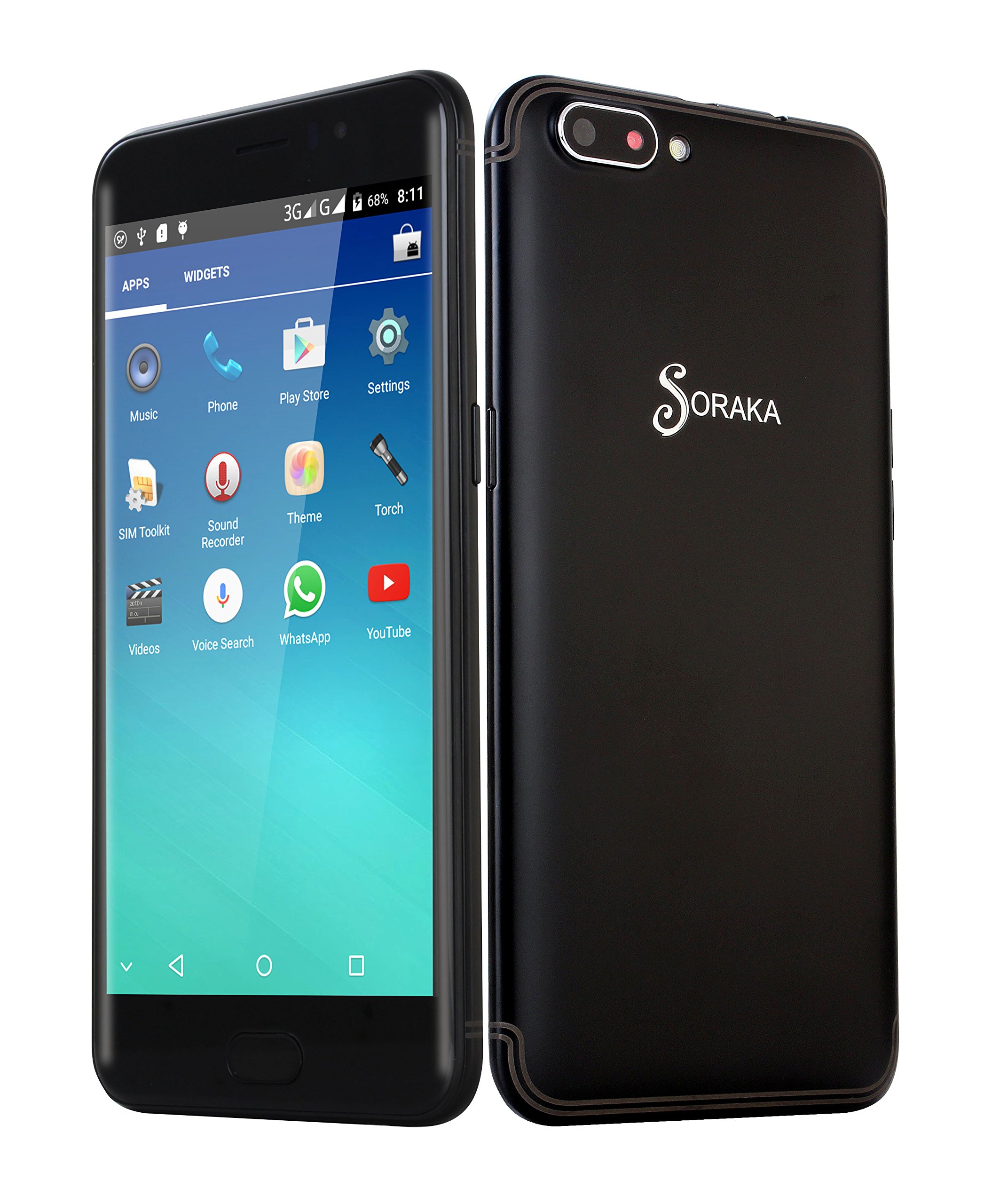 SORAKA Smartphone débloqué MTK6580A 5,5 pouces ROM 16 Go + RAM 1 Go Carte mémoire 64G Android 5.1 Appareil photo (5MP + 8MP) (Noir)