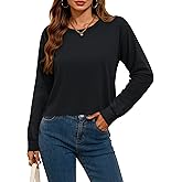 YUCOLEN Long Sleeve Crop Tops for Women Loose Fit Cropped T Shirts Casual Crewneck Boxy Tees