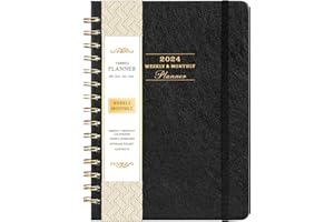 INDEME 2024 Planner - Jan. 2024 - Dec. 2024 Weekly & Monthly Planner, 6.3" x 8.4", 12 Monthly Tabs, Planner 2024 Weekly and Monthly with Leather Hardcover, Twin-wire Binding, Perfect Life Assistant - Black