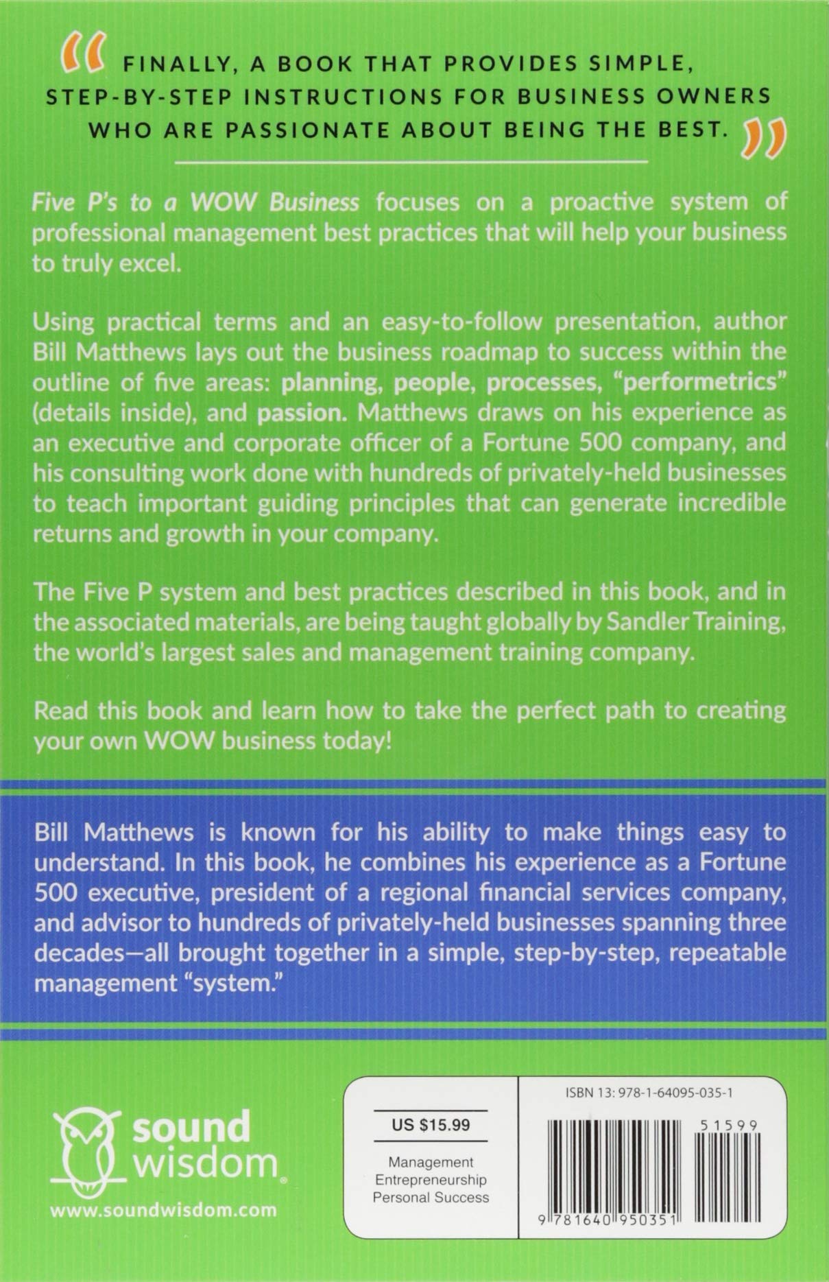 bill matthews company on Five P S To A Wow Business Matthews Bill 9781640950351 Amazon Com Books