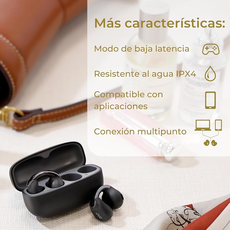 Auscultadores sem fios Bluetooth | Bateria 24h e Carregamento Rápido | Auscultadores de Orelha Aberta | Leve e Resistente à Água | Sapatilhas desportivas IPX4 Touch Control - HA-NP1T Preto