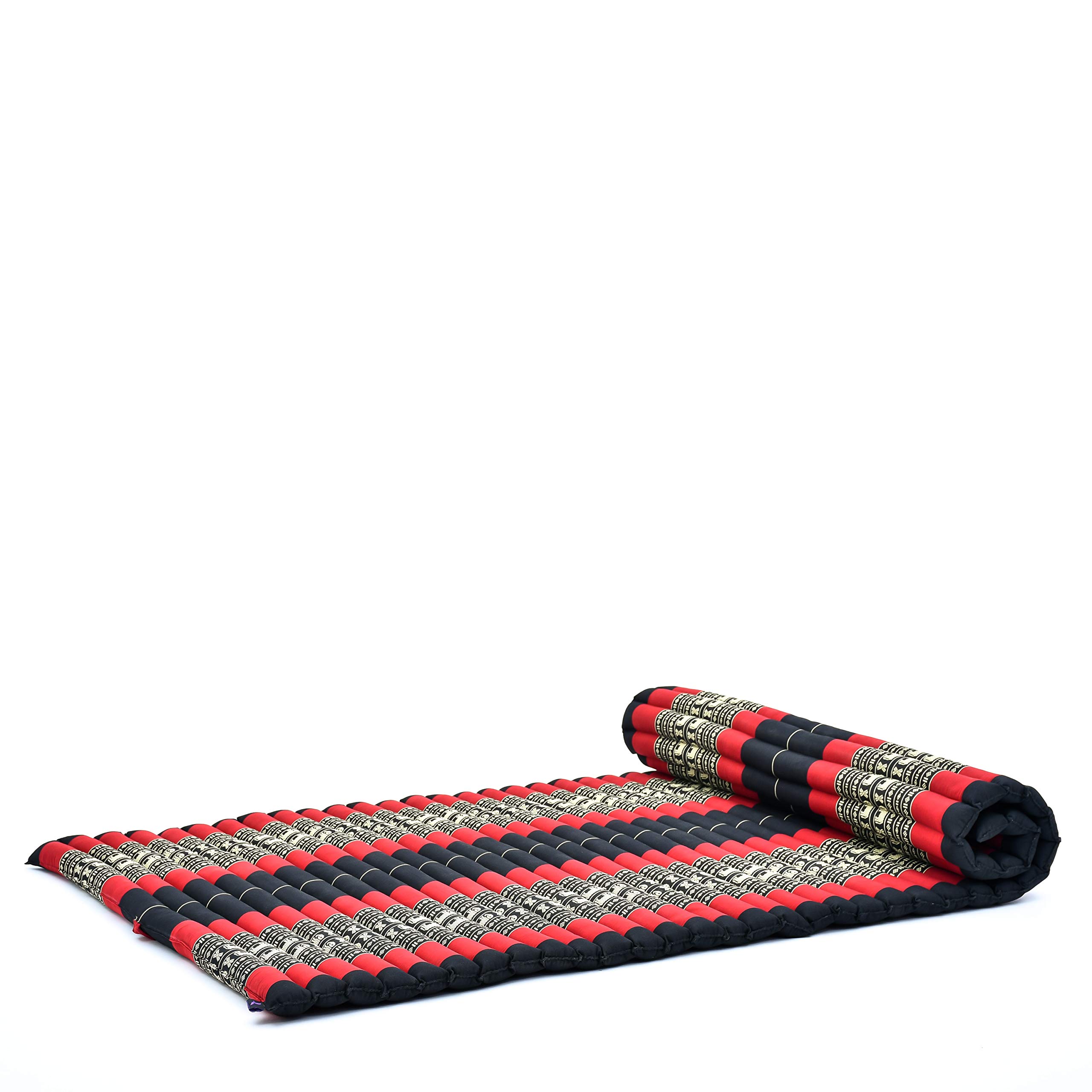 Leewadee Rollable Floor Mat L – Comfortable and Rollable Thai Mattress, Soft Massage Mat Filled with Eco-Friendly Kapok, 190 x 100 cm, black red