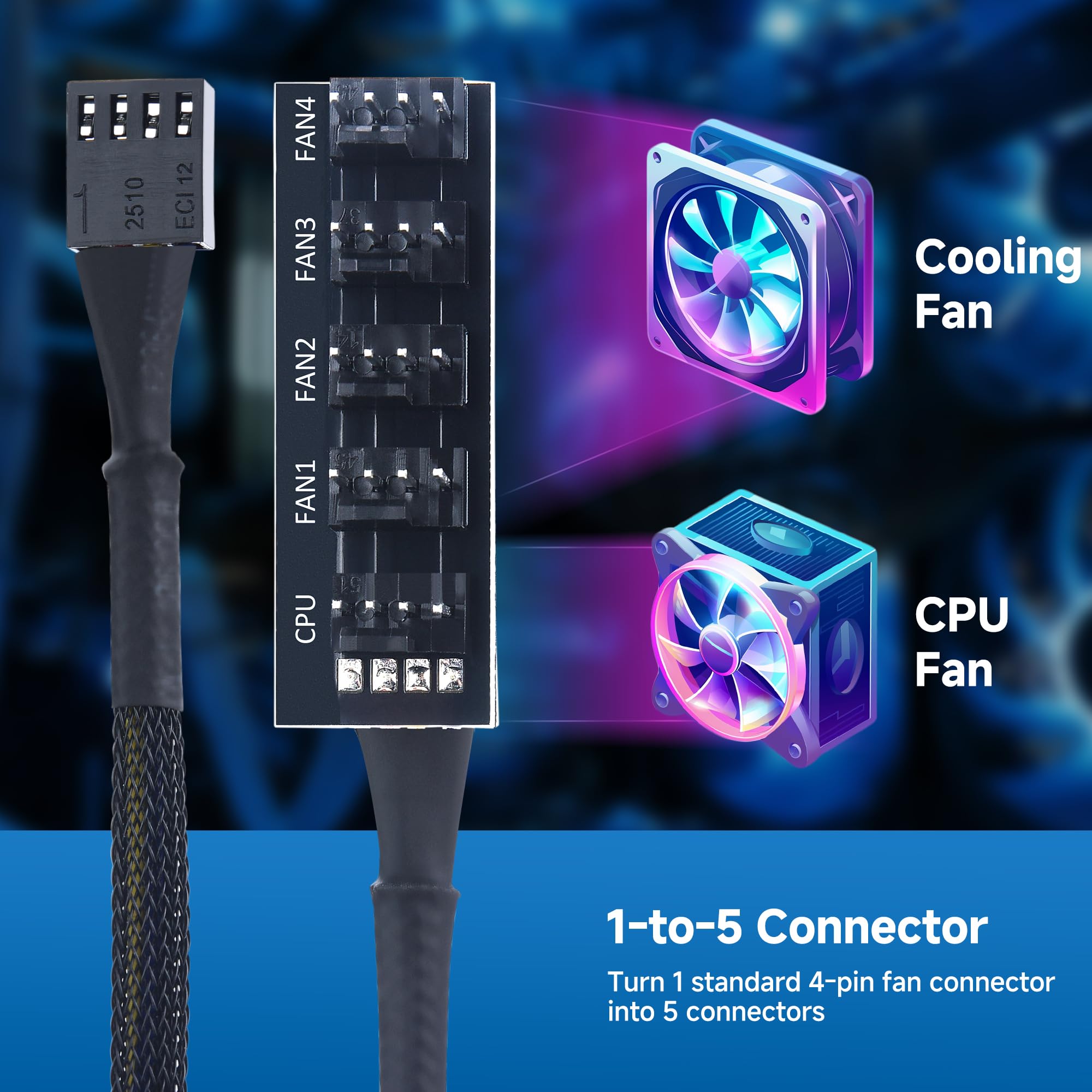 Cable Matters PC Case PWM Fan Hub, PC Fan Hub, 1-to-5 Way PWM Splitter with 16-Inch Cable
