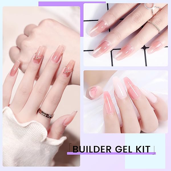 CLEAR & PINK HARD GEL FOR NAILS 120G BUILDER GEL NAIL KIT R FOR NAIL EXTENSION AND STRENGTHENING FOR HOME USE OR SALON