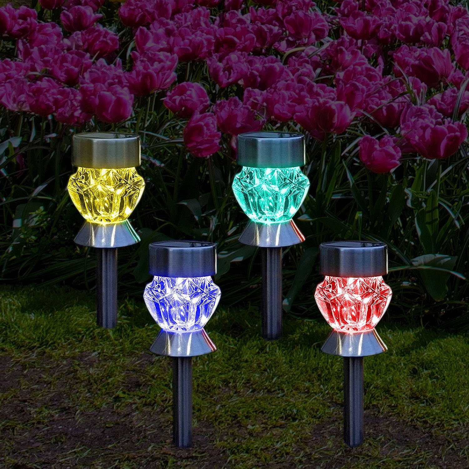 Solar Outdoor Lights 4 Color Changing LED Lamps For Landscape