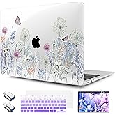 TWOLSKOO for MacBook Air 13.3 inch Case 2021 2020 2019 2018 Release M1 A2337 A2179 A1932 with Touch ID, Plastic Hard Shell Case & Keyboard Cover & Type C Adapter, Dandelions