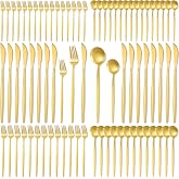 90 Pcs Gold Silverware Set for 18, 18/8 Stainless Steel, 5-piece Set | Flatware Include Spoon Fork Knife, Mirror Polished Cutlery Dishwasher Safe for Home Wedding Restaurant Parties