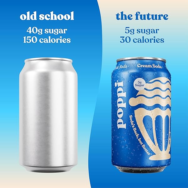 POPPI SPARKLING PREBIOTIC SODA BEVERAGE WITH APPLE CIDER VINEGAR, SELTZER WATER AND FRUIT JUICE, CREAM SODA FLAVOR, 12 FL OZ, PACK OF 12, PACKAGING MAY VARY