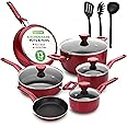 NutriChef 13 Pcs. Nonstick Kitchen Cookware PFOA-Free Heat Resistant Kitchenware Set w/Saucepan, Frying Pans, Cooking Pots, Casserole, Lids, & Utensils, Red NCCWA13RD