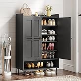 ONBRILL Shoe Cabinet with Cross Molding Doors, 6-Tier Shoe Storage(Black) | 18-24 Pairs Shoe Storage Cabinet with 3 Adjustable Shelves &amp; Metal Legs, 45 Inch Tall Shoe Organizer for Entryway, Front Door