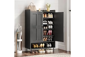 ONBRILL Shoe Cabinet with Cross Molding Doors, 6-Tier Shoe Storage Cabinet with 3 Adjustable Shelves and Metal Legs, 45'' Tall Shoes Rack Organizer Cabinet for Entryway, Front Door, Black