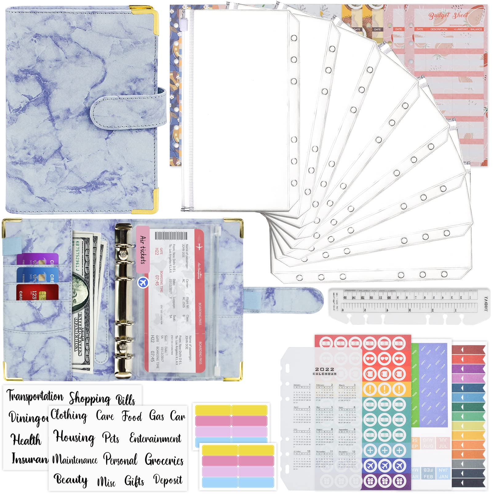 Mlife Budget Binder - Money Saving Binder with Clear Cash Envelopes, Budget Sheets and Label Stickers, Cash Organizer in Purple