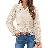 IWD Womens Tops Dressy Casual Lace Long Sleeve V Neck Shirts Eyelet Embroidered Blouses Fall Fashion 2025