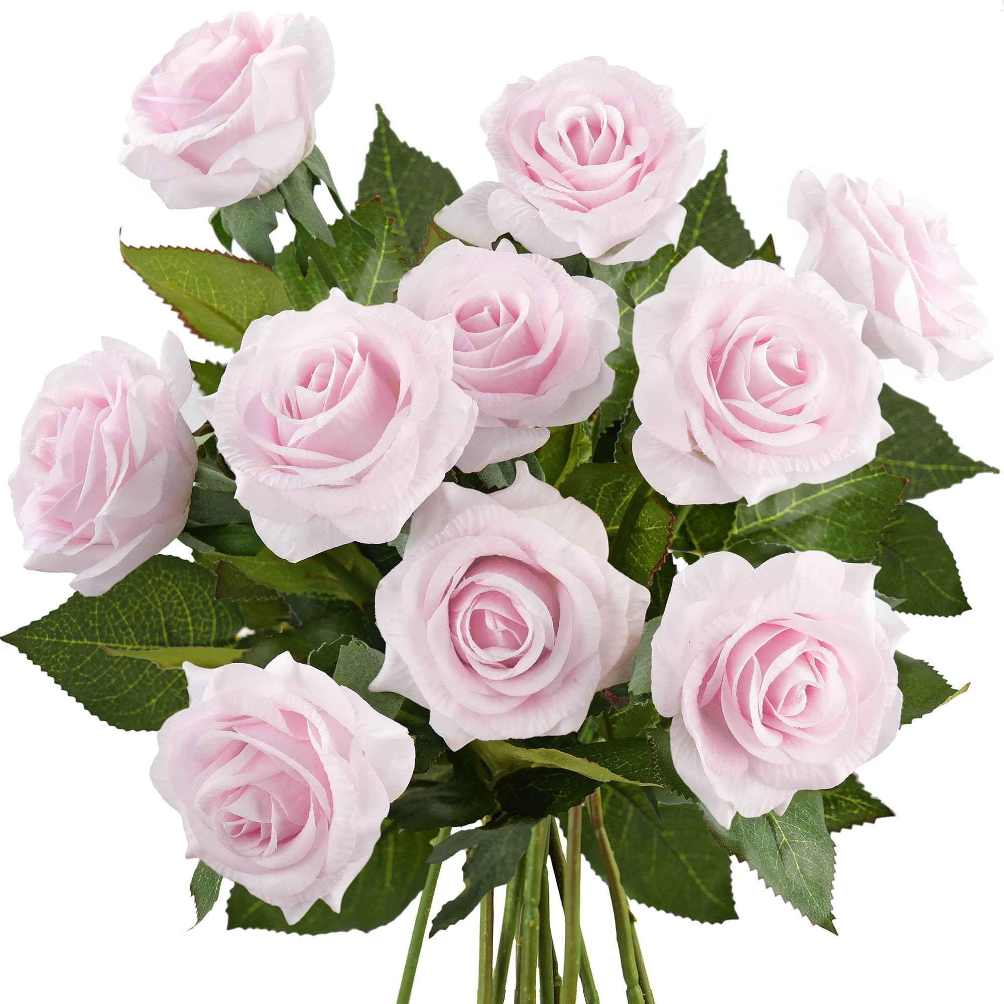 FiveSeasonStuff 10 Stems Real Touch Roses Artificial Flower Silk Roses ‘Petals Feel and Look like Fresh Roses' Bouquet of Flowers Floral Arrangements (Pale Purple)