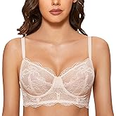 DOBREVA Women's Sexy Lace Bra Underwire Bralettes Low Back Full Coverage See Through Longline Unlined Bras