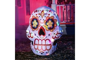 Joiedomi 4 FT Tall Halloween Inflatable Dia Muertos Calavera with Kaleidoscope Light Inflatable Skull Yard Decoration Day of The Dead Blow Up for Halloween Party Indoor, Outdoor, Lawn Decor