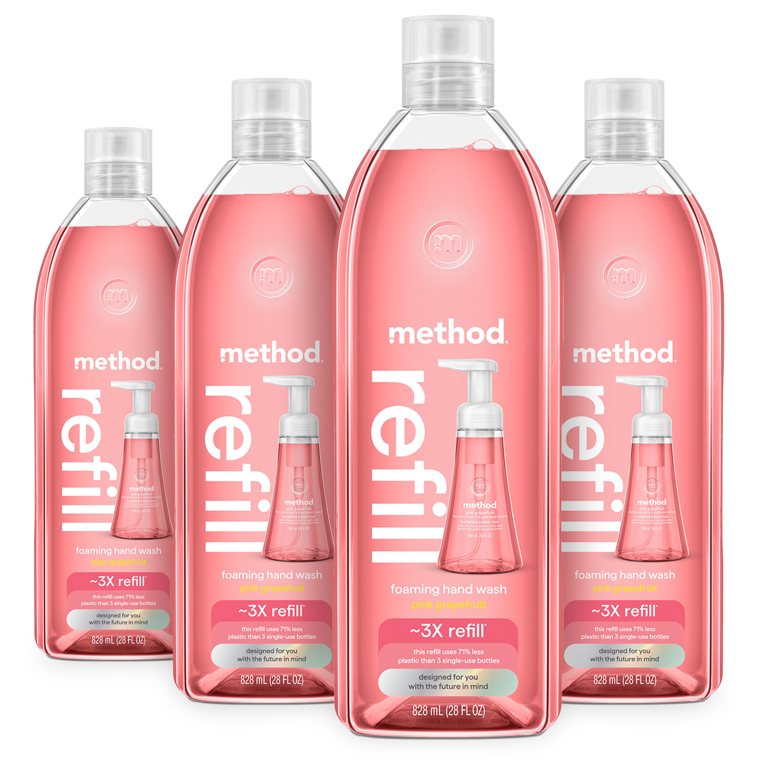 Photo 1 of Method Foaming Hand Soap Refill, Pink Grapefruit, Recyclable Bottle, Biodegradable Formula, 28 fl oz (Pack of 4) (Packaging May Vary)