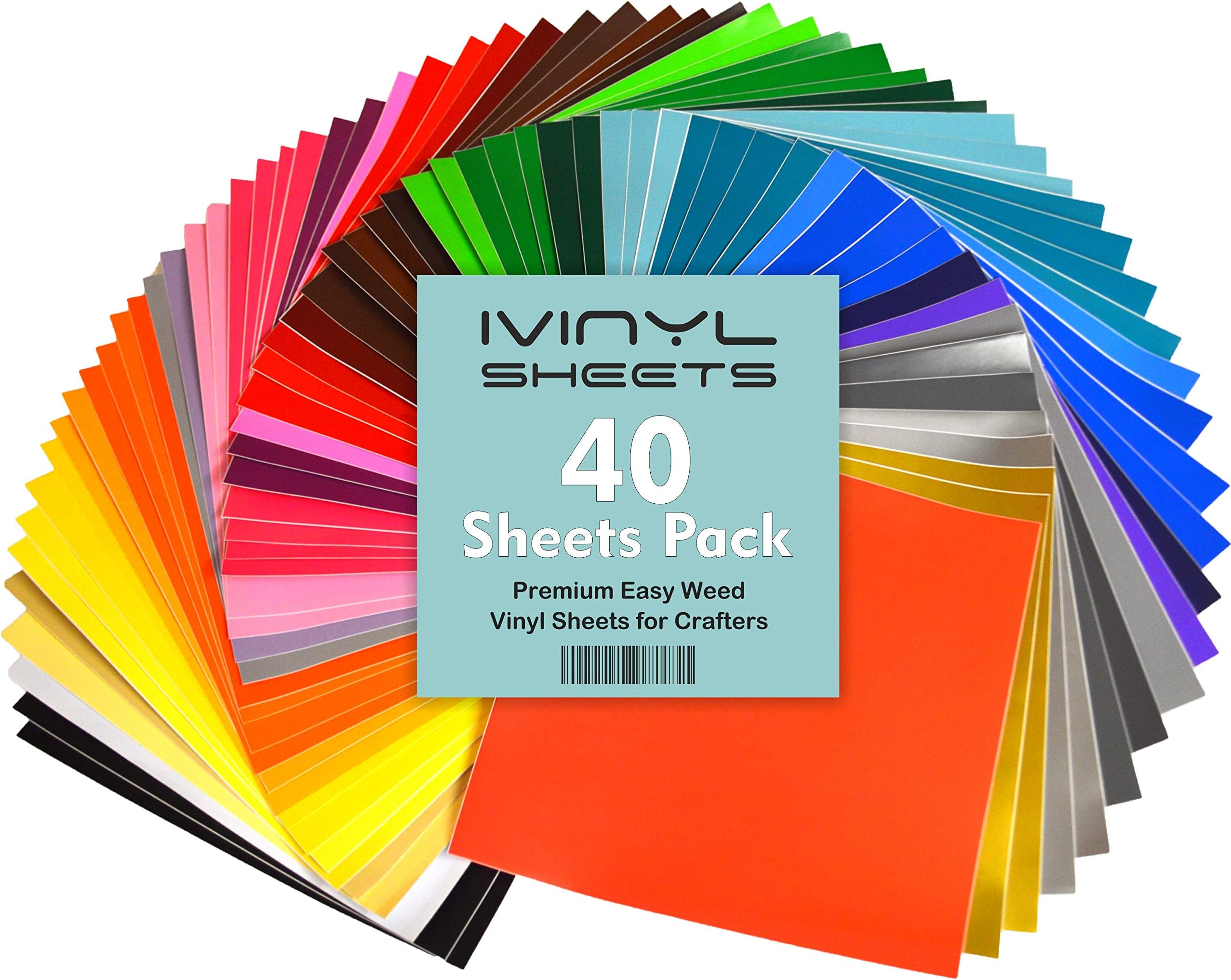 iVinyl - 40 Adhesive Vinyl Sheets 12 x 12 Permanent Self Adhesive Backed Vinyl Sheets - 40 Glossy & Matt Assorted Colors Sheets for Cricut, Craft Cutters, Silhouette Cameo & Crafting Machines