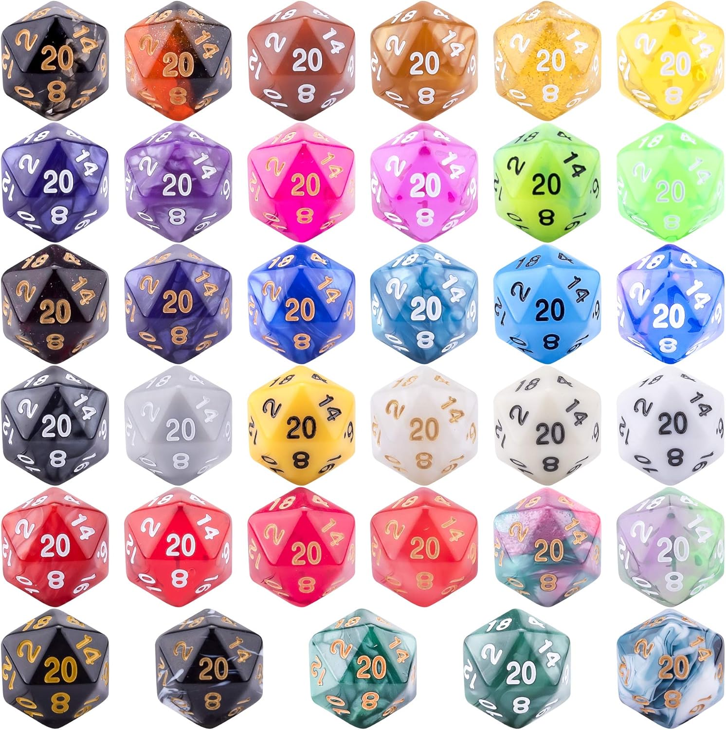 SIQUK 35 Pieces Polyhedral Dice 20 Sided Mixed Colours Dice for DND RPG MTG Table Games with Black Velvet Storage Bag - Image 3