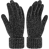 FZ FANTASTIC ZONE Winter Gloves for Women, Chenille Warm Knit Work Touchscreen Womens Gloves for Cold Weather Gifts