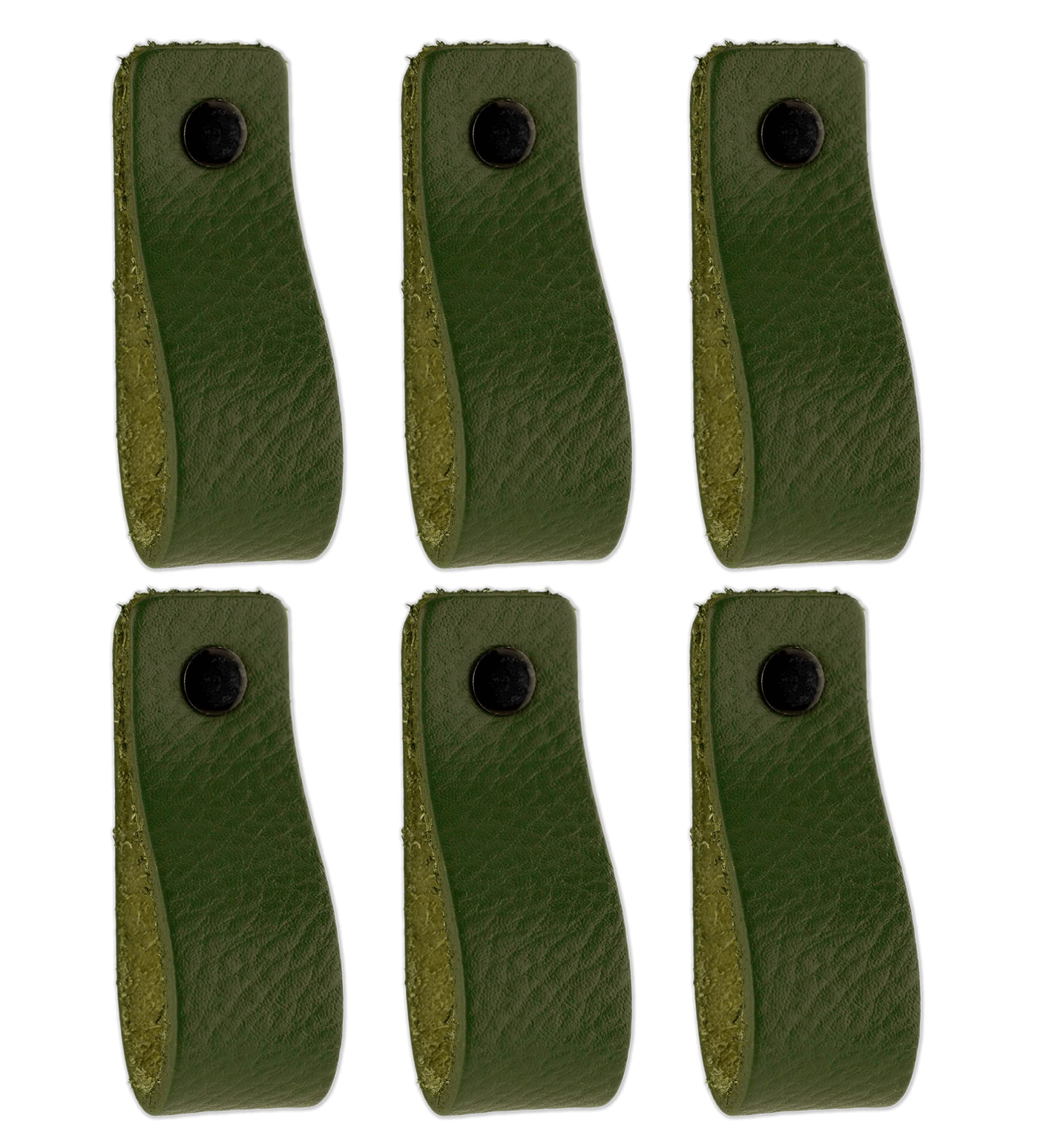 Brute Strength - Leather Handles for Furniture - Olive Green - 12 pcs - 16,5 x 2,5 cm - Cabinet Handle, Door Handle for Kitchen, Bathroom, cabinets, Dresser, Wood