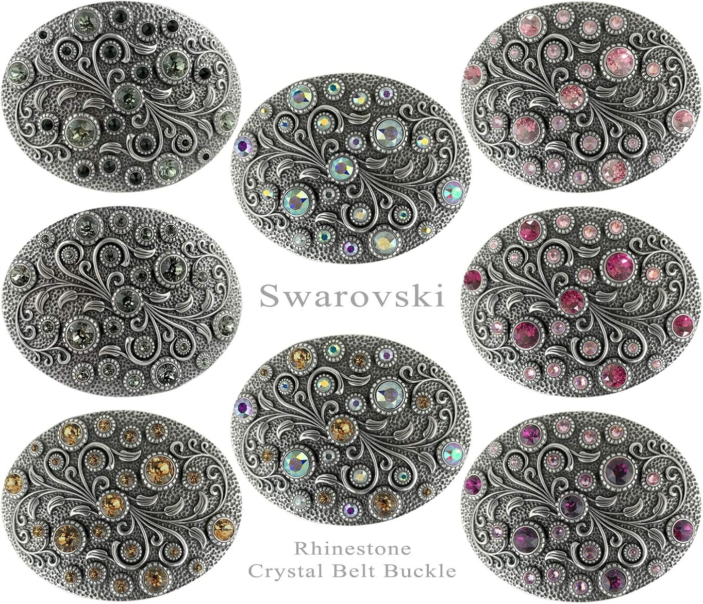 Swarovski rhinestone Crystal Belt Buckle Antique Oval Floral Engraved Buckle-Light & Dark Amethyst: Clothing