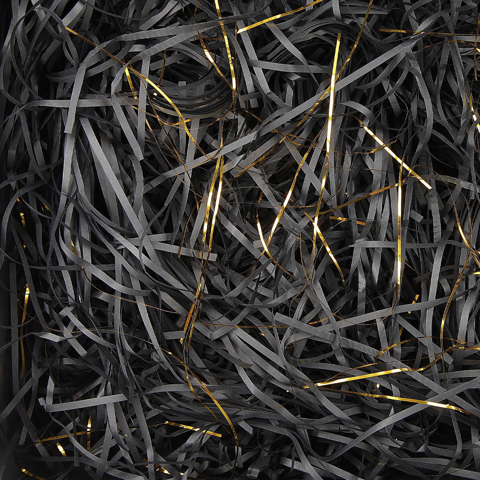 TXXATX 270g Shredded Tissue Paper for Gift Boxes, Black and Gold Shredded Tissue Paper Packaging Filler for Hamper Filling and Basket Stuffing