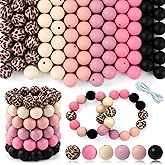 WNSIRVY 120 Pcs 15mm Silicone Beads for Keychain Making Bracelets Pink Black Leopard Print 6 Mixed Colors Silicone Round Beads Bulk for Crafts Pens Making