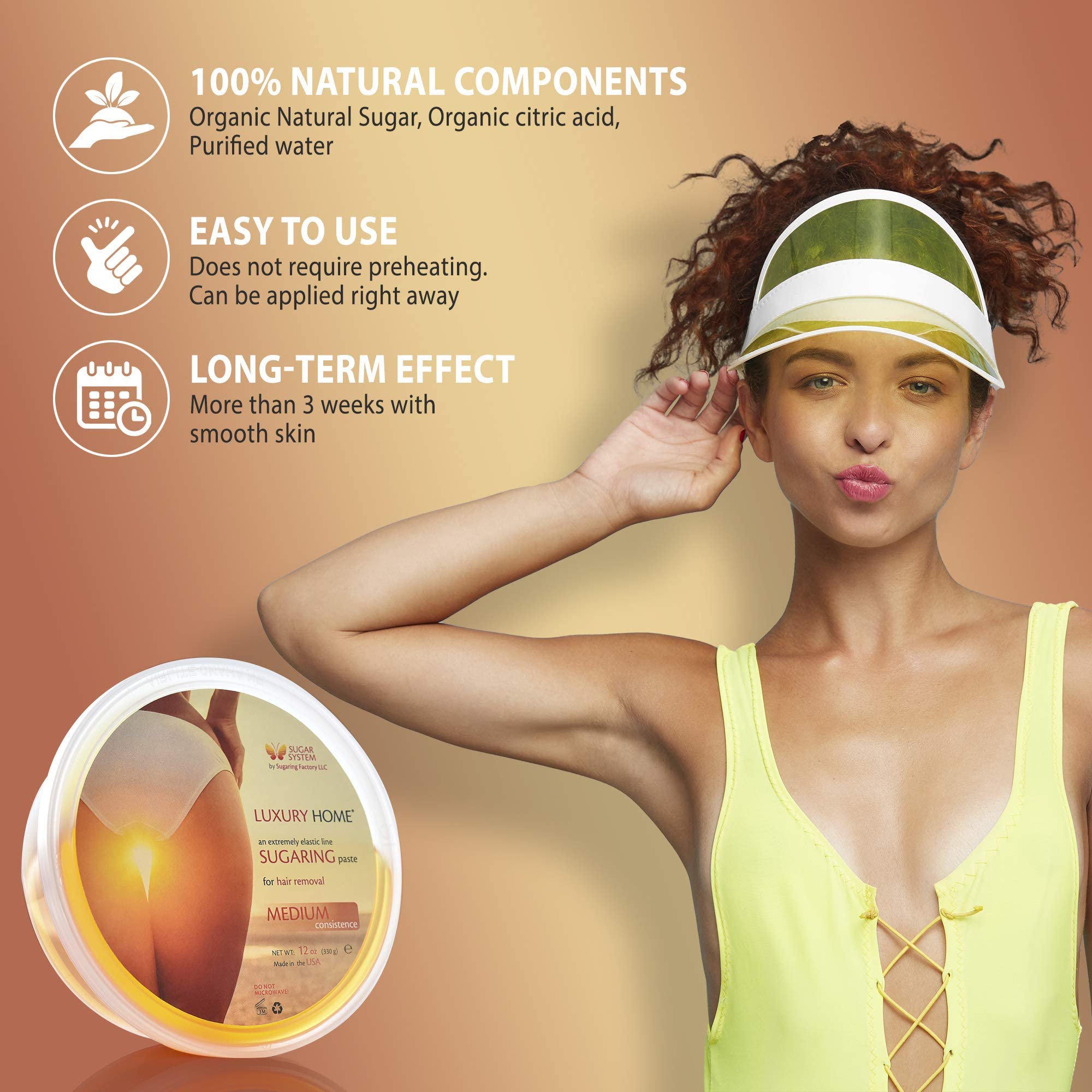 Sugaring Hair Removal Kit – Medium Luxury Home Wax for All Body, Universal Organic Depilation from USA, 12 oz – For Women and Men