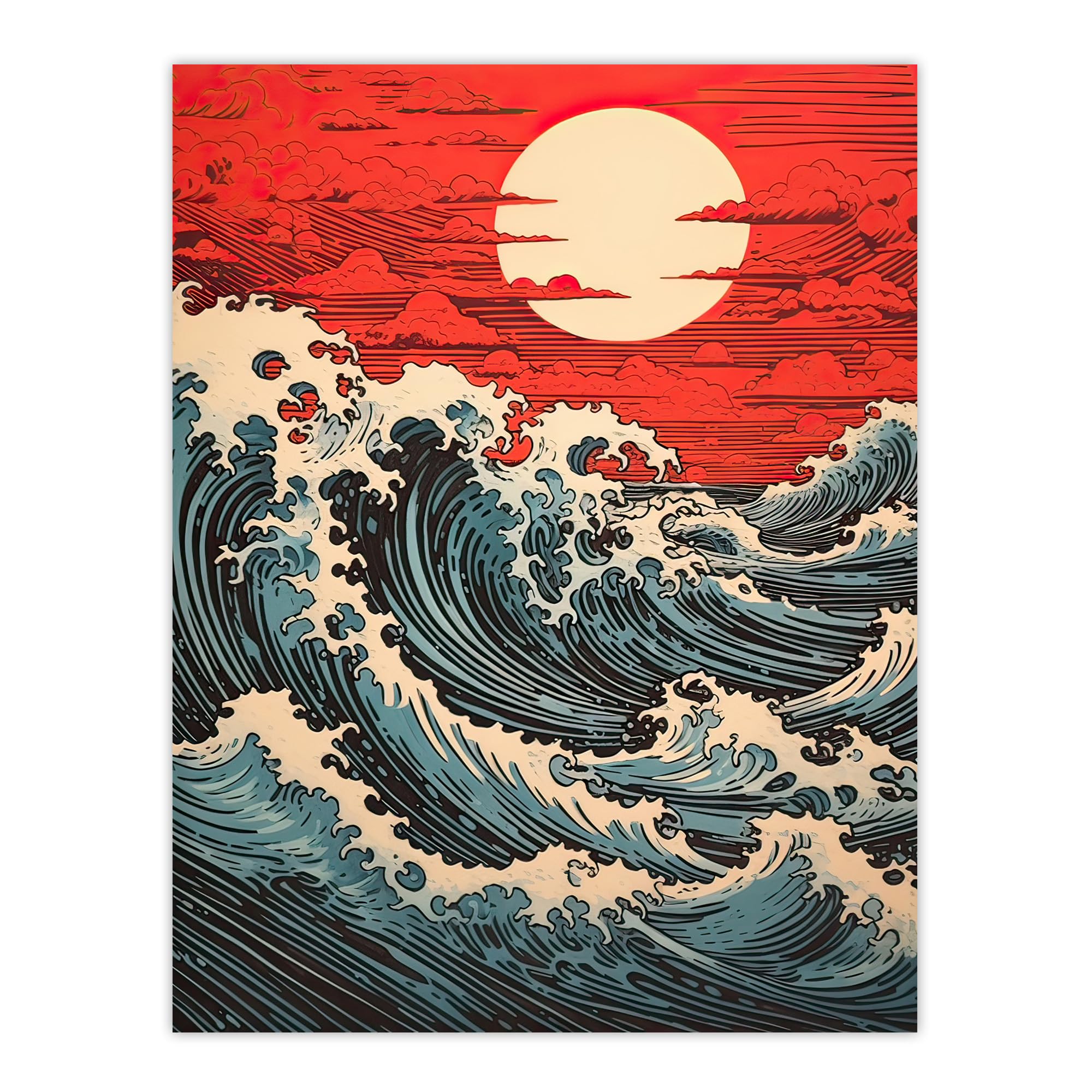 Artery8 Red Sunset Clouds and Storm Great Wave off Kanagawa Extra Large XL Wall Art Poster Print