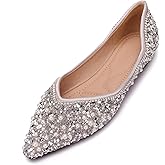 Women's Rhinestone Flats Fashion Pointed Toe Pearl Diamond Low Heel Dress Wedding Flats Work Business Dance Ballet Flats