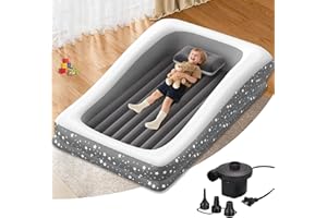 Abdtech Inflatable Toddler Travel Bed: Portable & Safety - Blow Up Toddler Bed Travel with 4 Sides - Kids Air Mattress Ideal for Outdoor Camping - Easy to Inflate Deflate and Clean (67'',Grey)