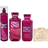 Bath & Body Works Perfect In Pink Trio Gift Set - Fragrance Mist - Body Wash and Body Lotion - with a Himalayan Salts Springs Bar Soap - Full Size