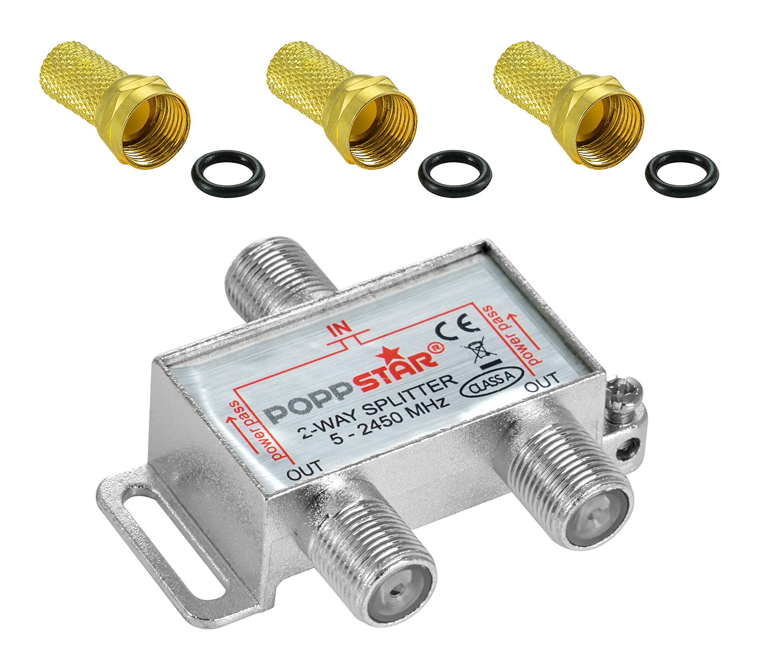 Poppstar Sat-distributor 2-way (analog/digital-capable), 100dB, 5-2500 MHz, incl. F-plug