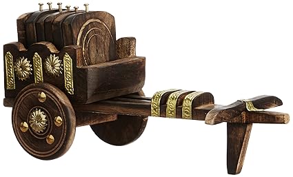 PINDIA Bullock Cart Coaster Set of 6 WOODEN TEA office home decor dinning kitchen coffe