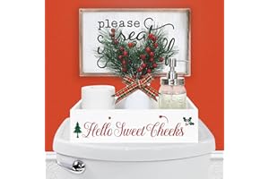 LIKAJON Funny Christmas Bathroom Decor Wooden Storage Box Farmhouse Christmas Decor Toilet Paper Holder Holiday Toilet Paper Holder with Xmas Tree for Bathroom Toilet Tank Organizer Storage Box Xmas Gift
