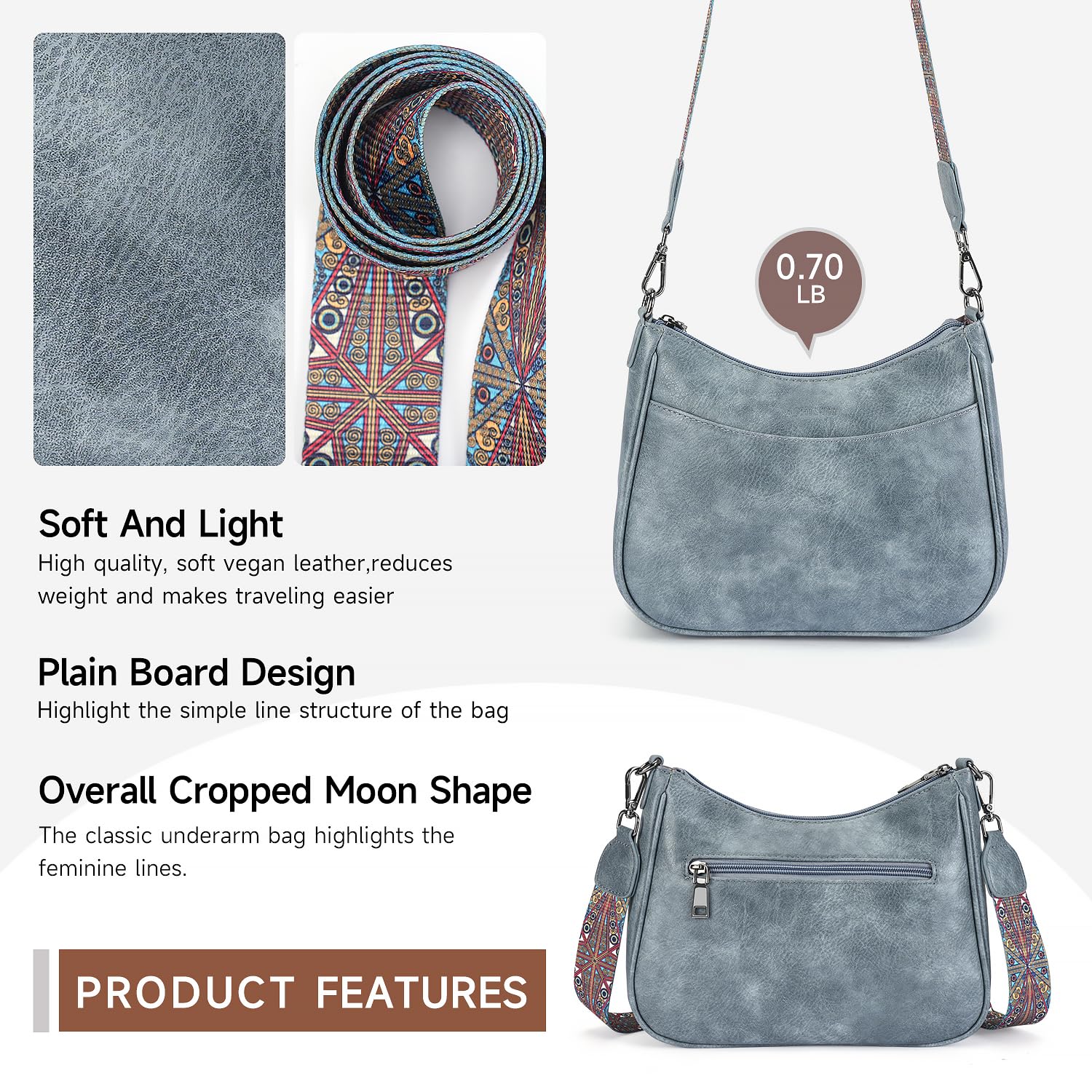 APHISON Trendy Leather Crossbody Purse with Adjustable Strap, Women's Shoulder Handbag