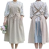 Cute Retro Cotton Linen X-Back Aprons Home Kitchen Garden Art Painting Pinafore Florist Shop Overalls
