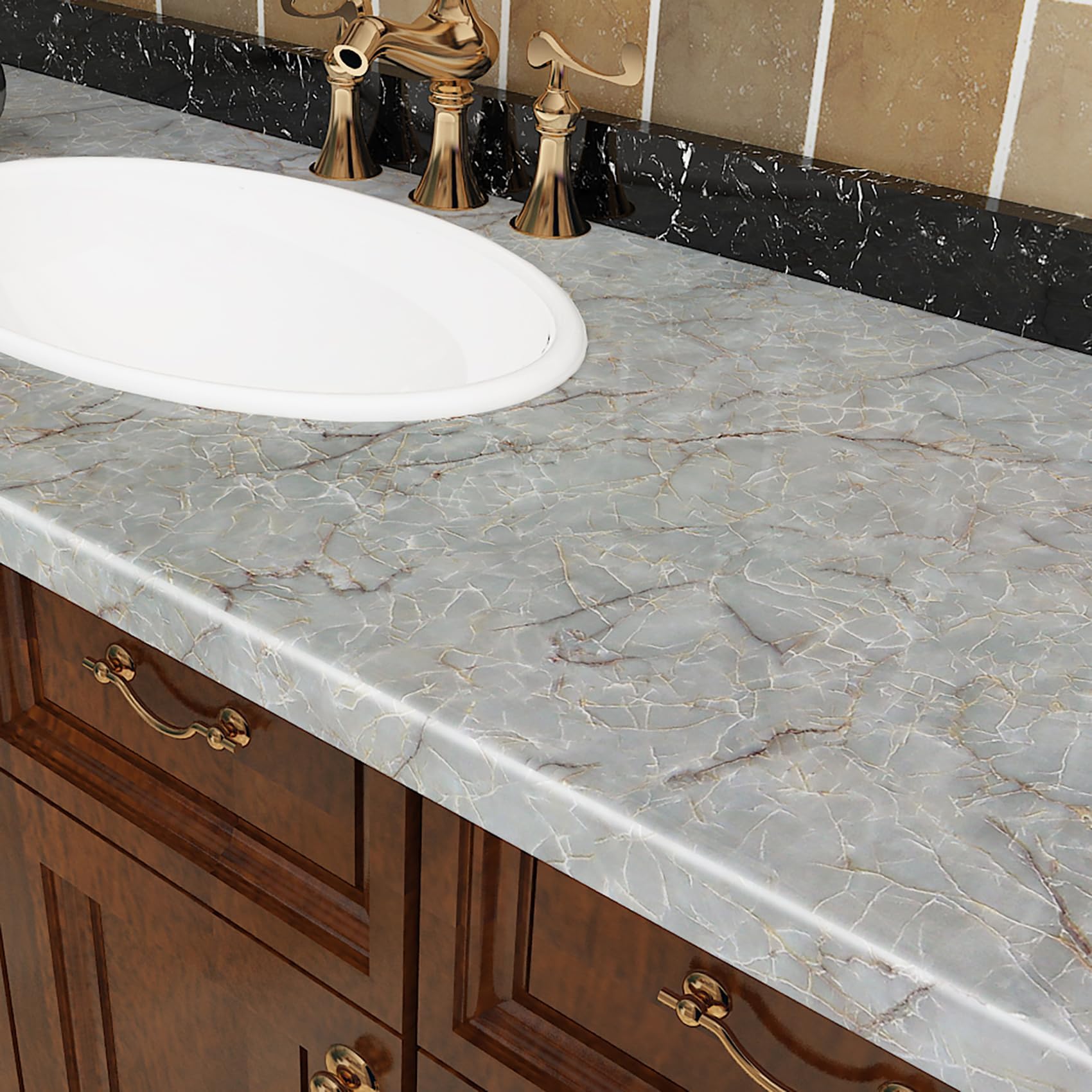 Livelynine Tuoquise Marble Marble Effect Wallpaper 40CMX5M Self Adhesive Vinyl Wrap for Kitchen Worktop Covering Marble Effect Waterproof Marble Contact Paper Vinyl Cabinet Cover Cupboard