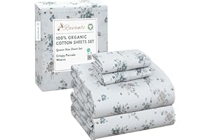 RUVANTI 100% Organic Cotton Sheets Queen Size, Percale Weave, GOTS Certified, 4-Piece Set, Deep Pocket 15", Crisp & Breathable, Soft Durable Bedding, Sábanas Algodón Orgánico – Halcyon