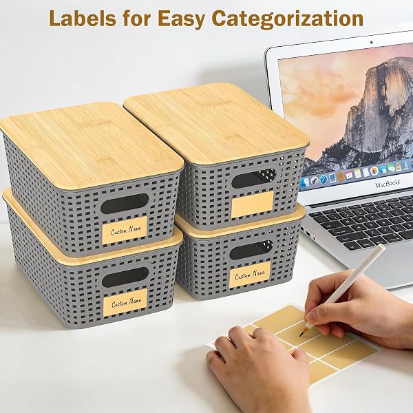 STACKABLE STORAGE BASKET: PLASTIC BASKETS BINS, BASKETS FOR ORGANIZING, PANTRY DECORATIVE CONTAINERS FOR CLOSETS, CABINETS, SHELVES(8 PACK, GREY)