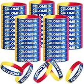 FineCheer 60 Pcs Colombia Silicone Bracelet Colombia Independence Day Rubber Wristband Yellow Blue Red Flag Bracelets Bulk for Men Women Birthday Party