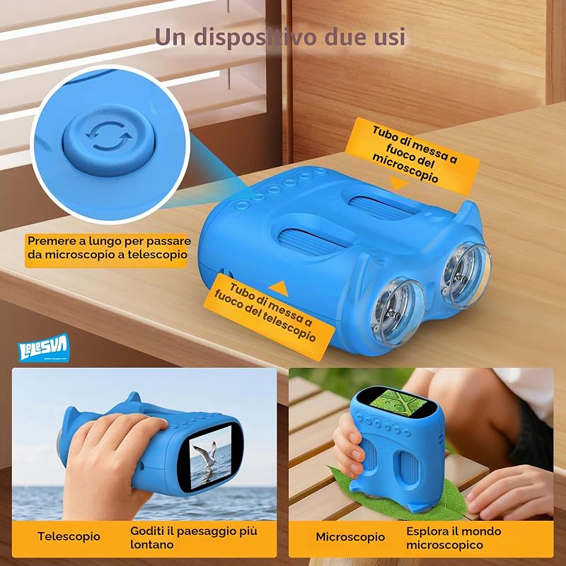 Microscopio e Telescopio 2 in 1, Mini Microscopio Portatile Tascabile 1000X, Telescopio Portatile 1000 m, Telescopio 10X Per Bambini, Telescopi Per Bambini con 1920P, Ottimo Giocattolo Scientifico