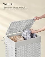 SONGMICS Handwoven Laundry Basket 90L White with Lid and Handles LCB51WT view 3