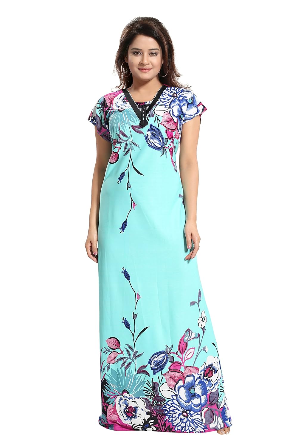 tucute girls/women's night gown/nightwear/nighty/nightdress with floral print border